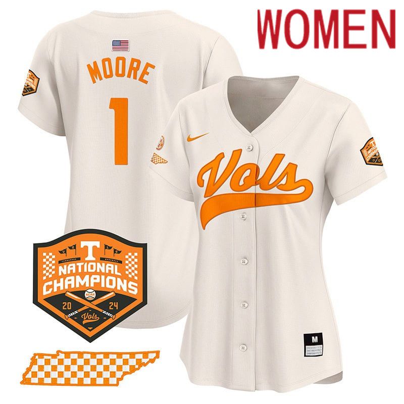 Women Tennessee Volunteers #1 Moore Cream 2024 Nike Champions Vapor Premier Limited NCAA Jersey->women nfl jersey->Women Jersey